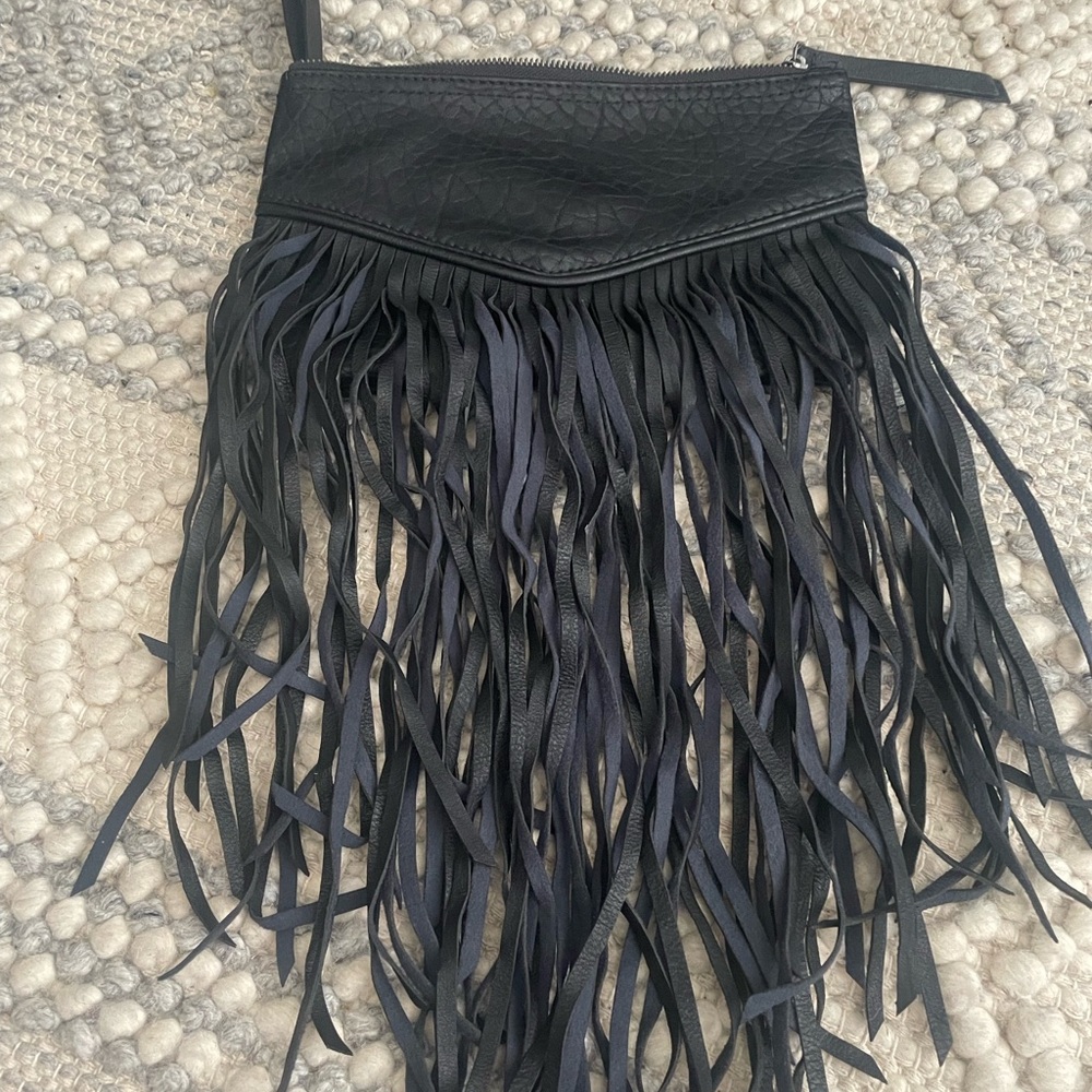 Abercrombie & Fitch Black Leather Fringe Bag